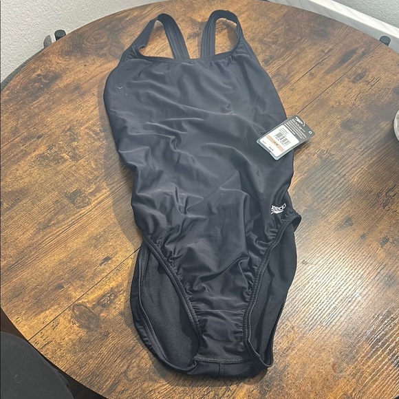 Speedo Black Racerback One Piece Swimsuit - Picture 1 of 6